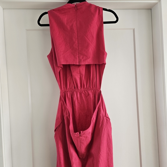 NWT Size 10 Banana Republic Linen Cotton Pink Midi Dress Cutout Back Pockets - Picture 6 of 7